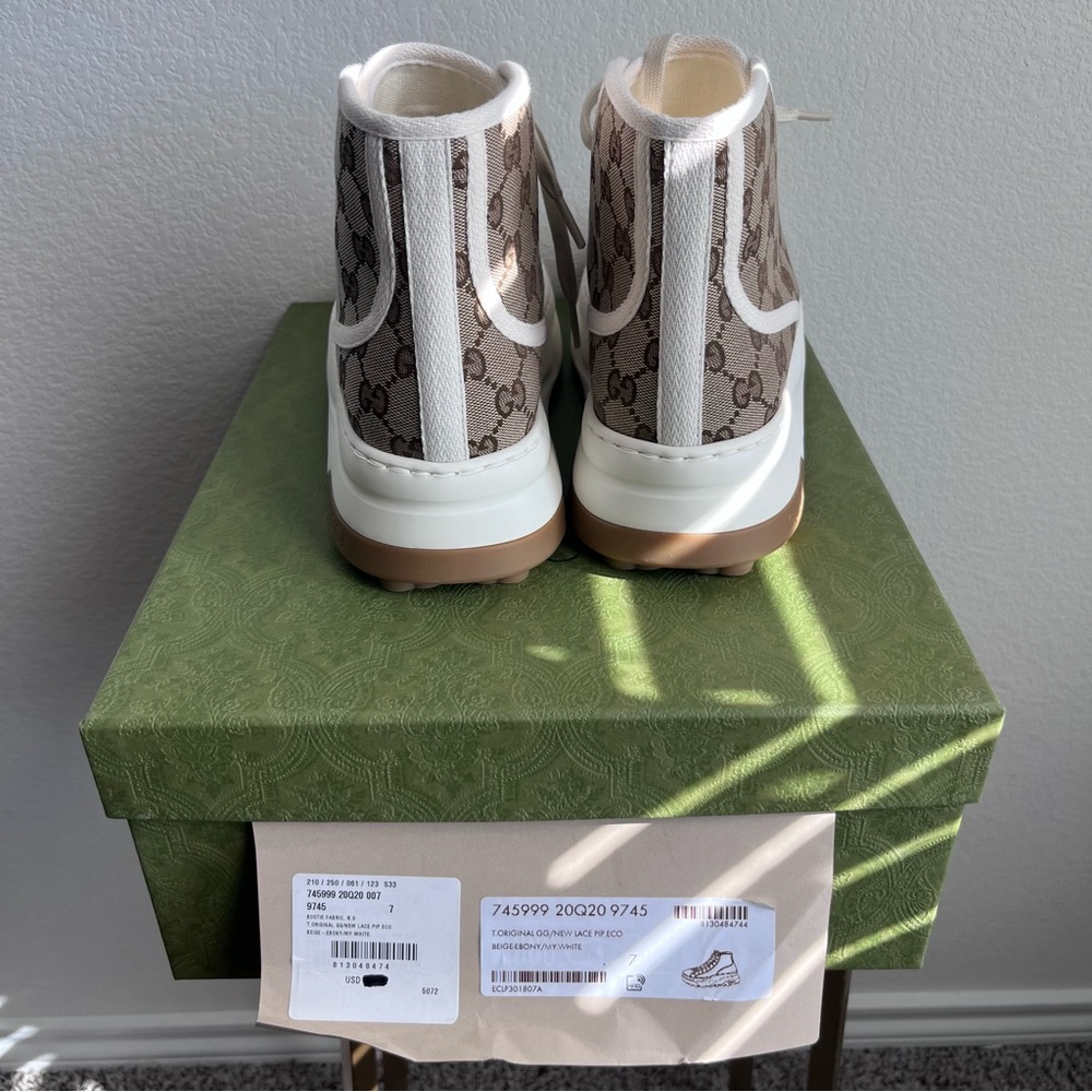 SOLD NEW Gucci 1977 Tennis High Top GG Monogram Sneakers UK M 7 / US M 8 / W 10 - Picture 10 of 16